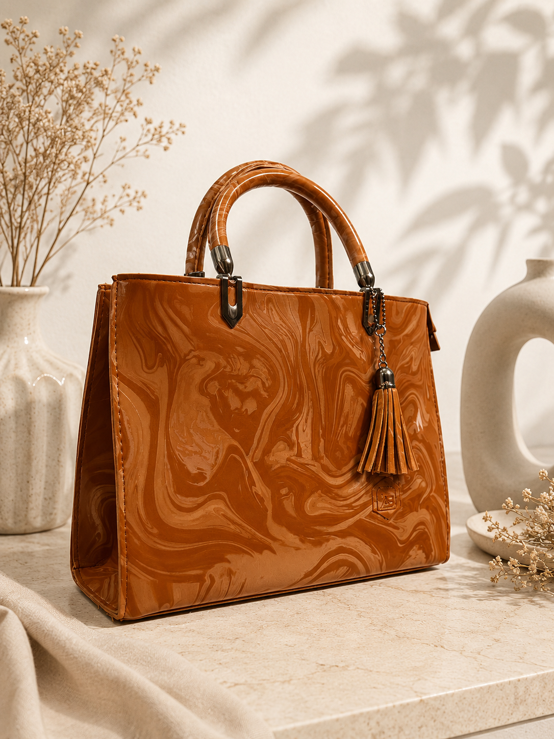Nazakat Luxury Marble-Print Hand Bag