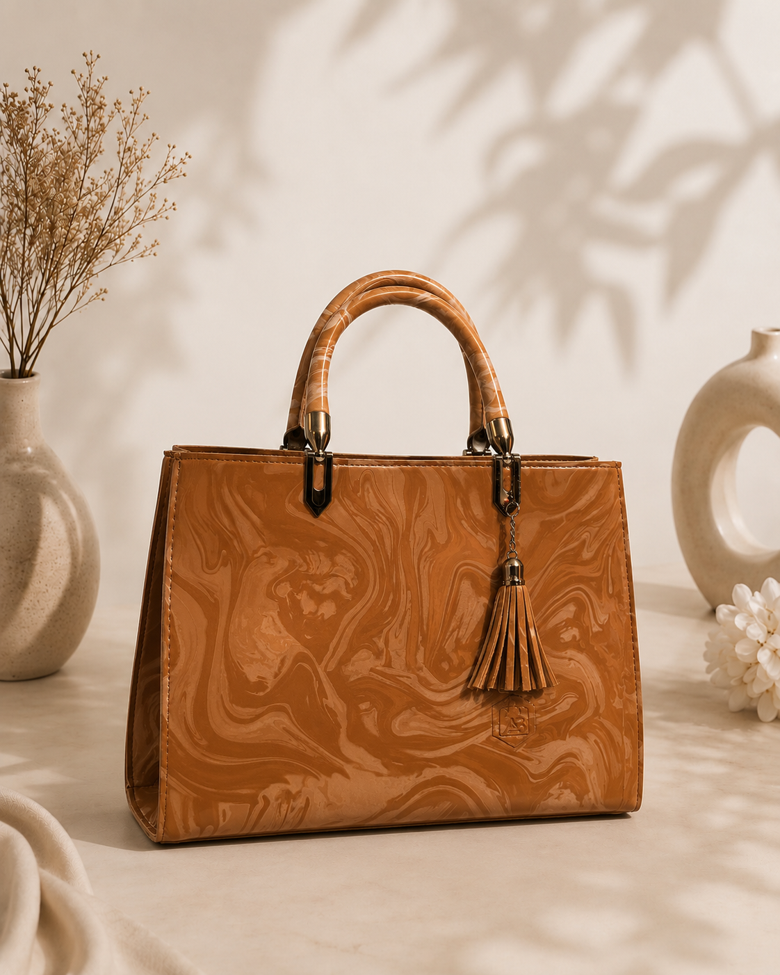 Nazakat Luxury Marble-Print Hand Bag
