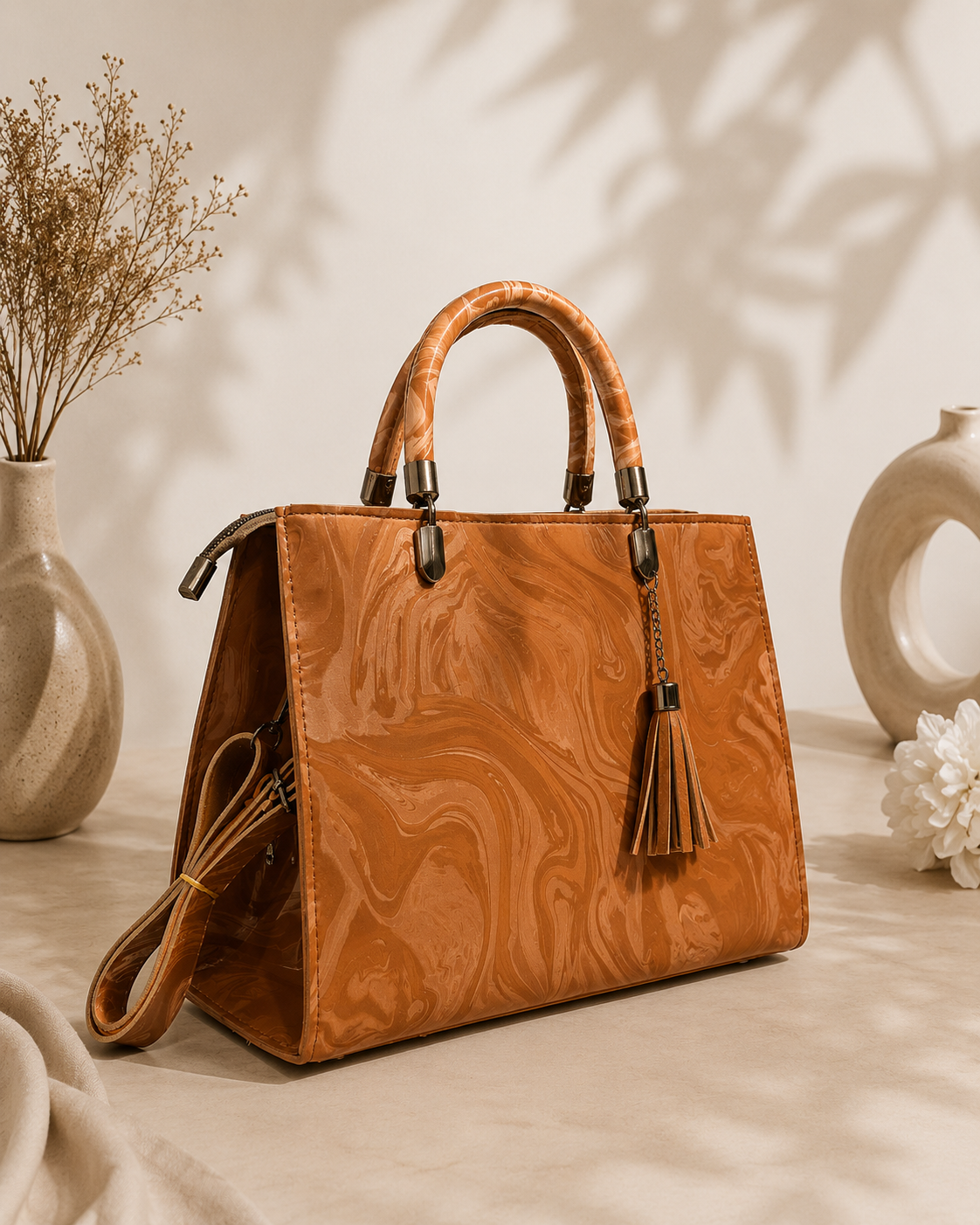 Nazakat Luxury Marble-Print Hand Bag