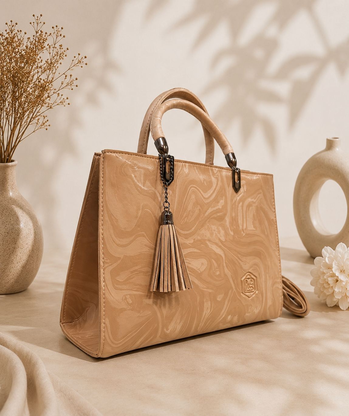 Nazakat Luxury Marble-Print Hand Bag