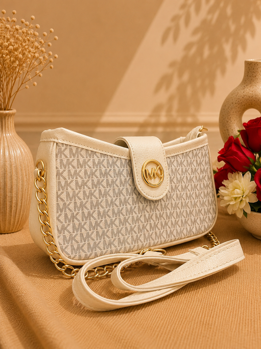 MK Style Shoulder Bag with Metallic Chain Accent