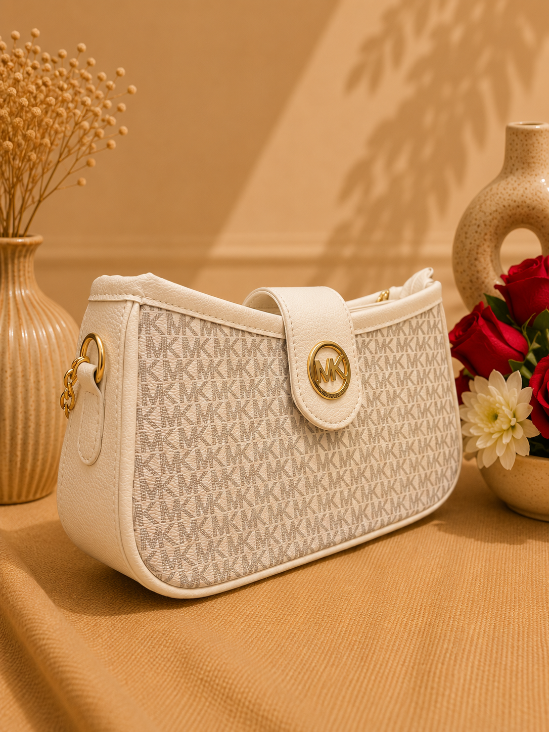 MK Style Shoulder Bag with Metallic Chain Accent
