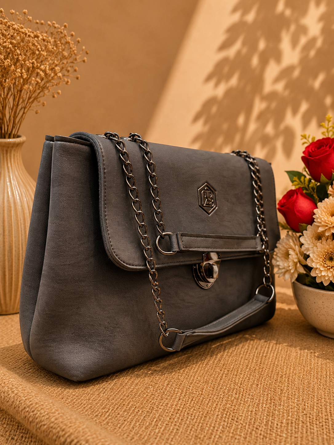 Vintage Lock Multi-Compartment Tote & Shoulder Bag