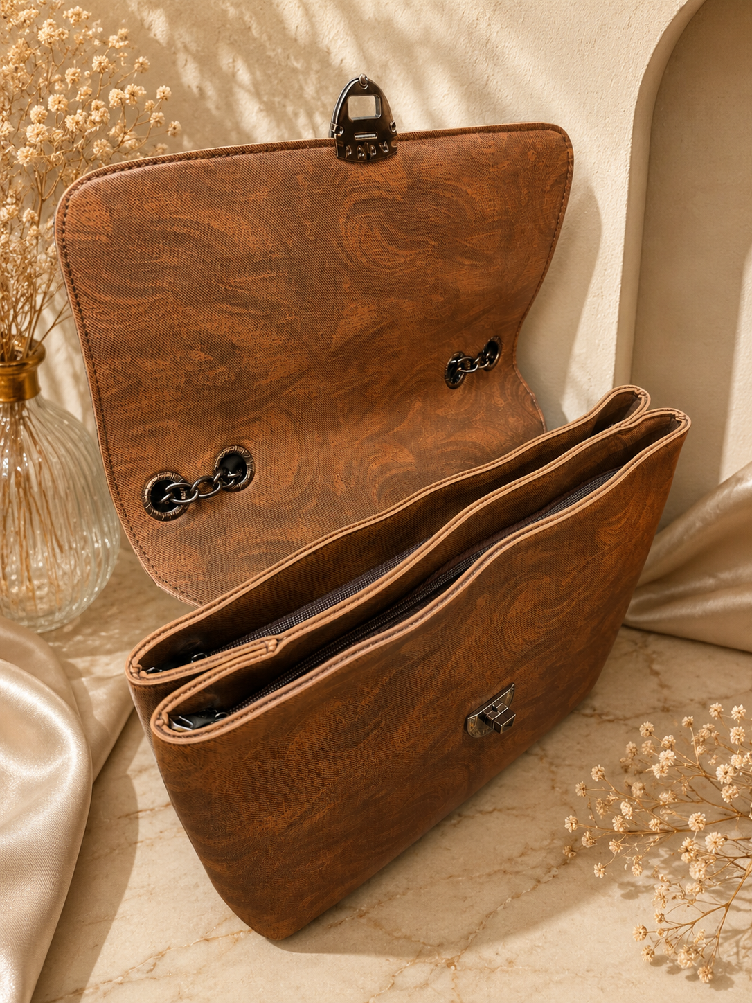 Vintage Lock Multi-Compartment Tote & Shoulder Bag