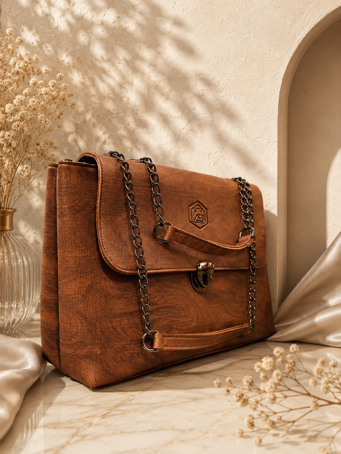 Vintage Lock Multi-Compartment Tote & Shoulder Bag