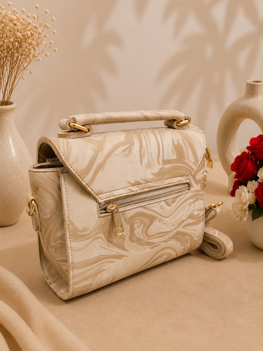 Marble Print Crossbody & Handbag – Timeless Elegance & Functionality