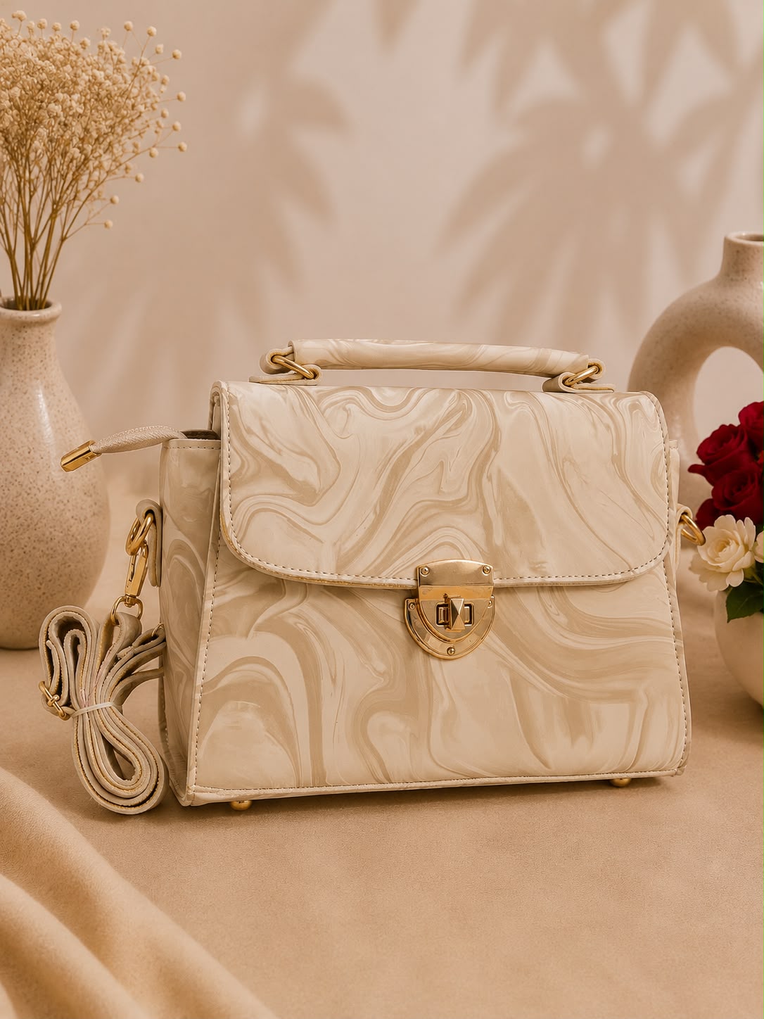 Marble Print Crossbody & Handbag – Timeless Elegance & Functionality