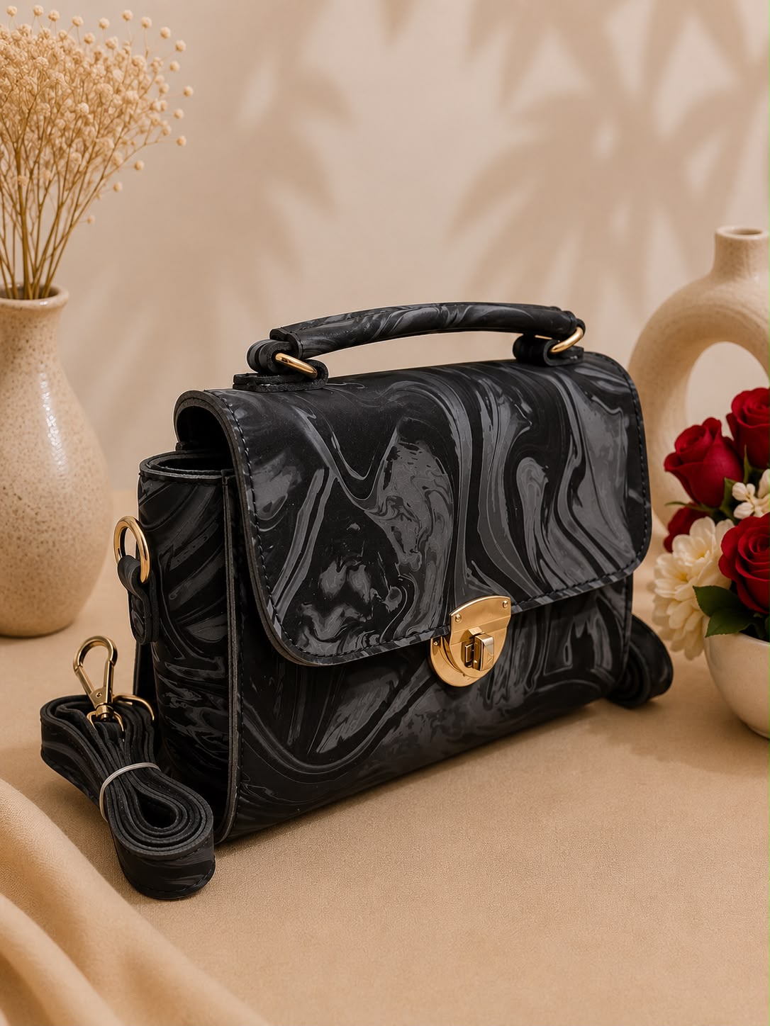 Marble Print Crossbody & Handbag – Timeless Elegance & Functionality