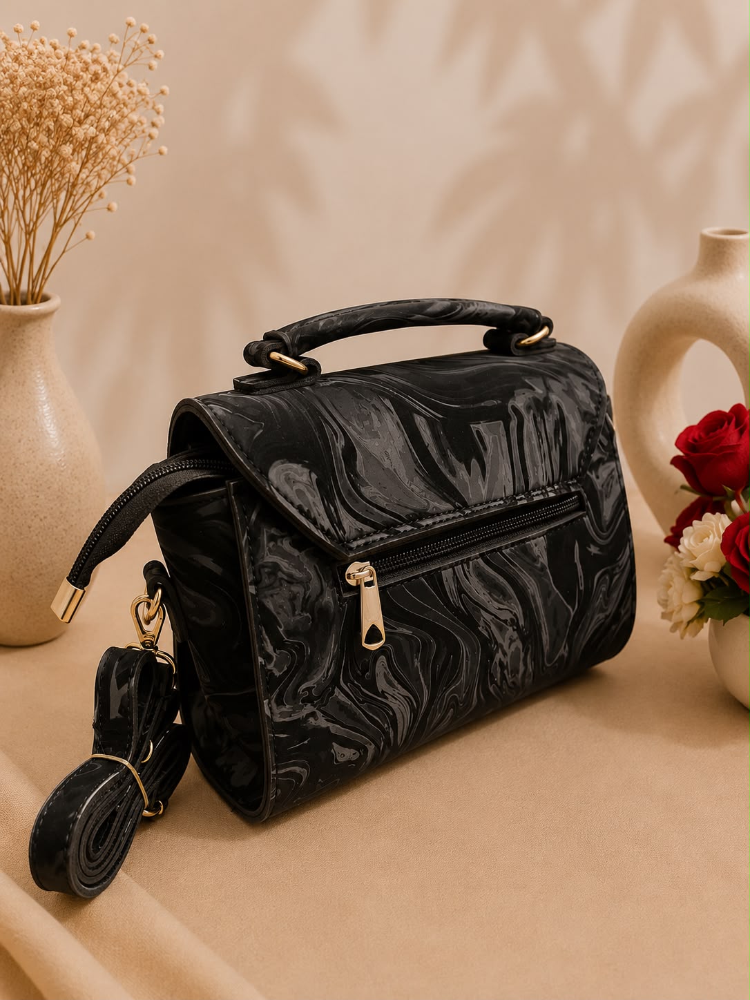 Marble Print Crossbody & Handbag – Timeless Elegance & Functionality
