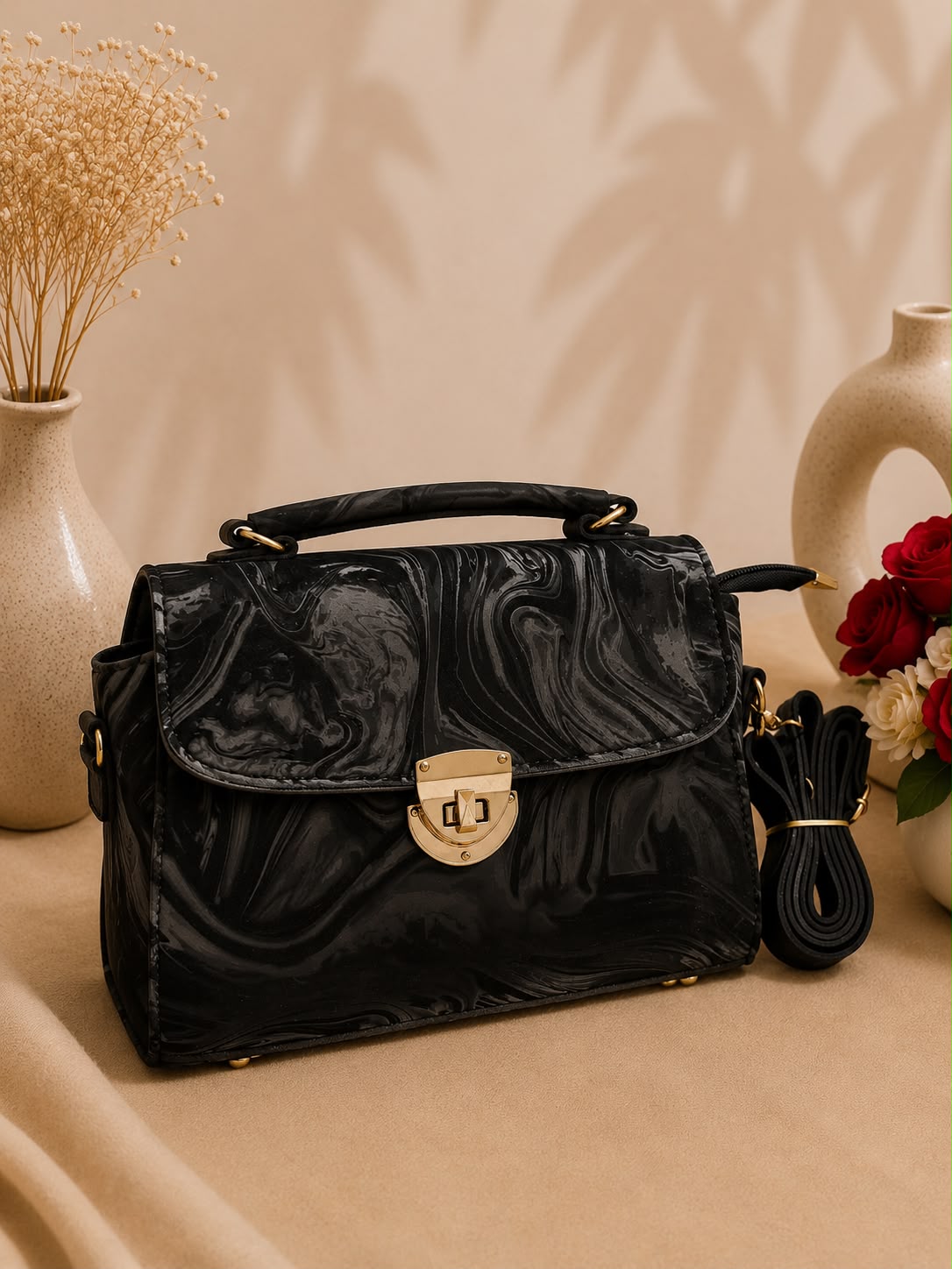 Marble Print Crossbody & Handbag – Timeless Elegance & Functionality