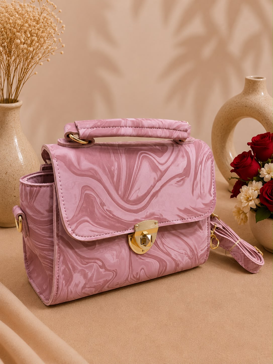 Marble Print Crossbody & Handbag – Timeless Elegance & Functionality