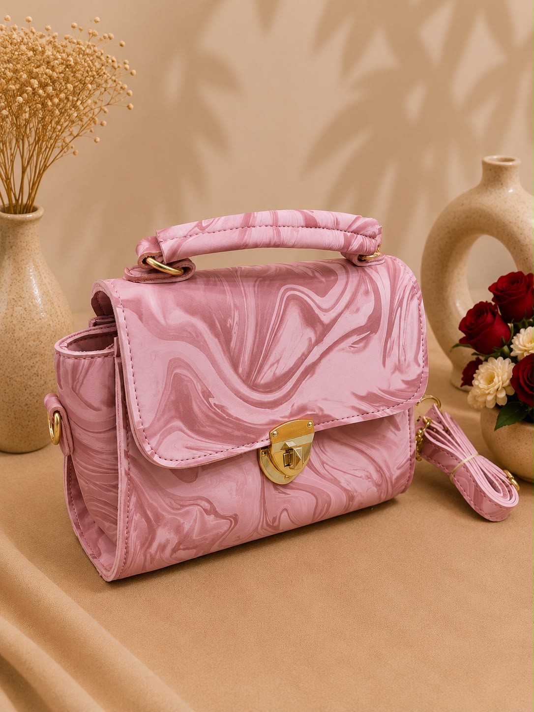 Marble Print Crossbody & Handbag – Timeless Elegance & Functionality