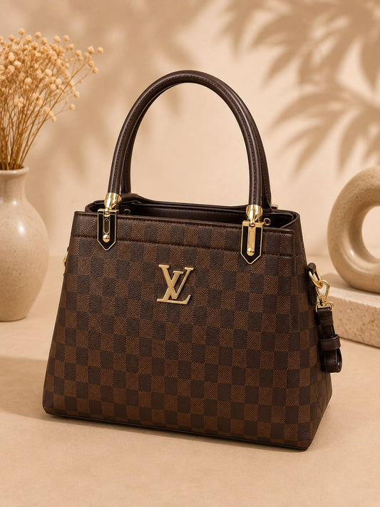 LV-Style Damier Check Top-Handle Handbag